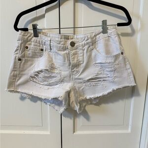 Cotton On Frayed White Denim Shorts - Size 6